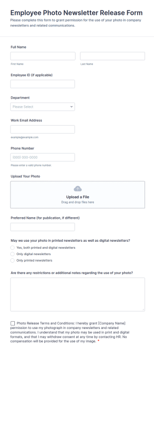 Employee Photo Newsletter Release Form Template