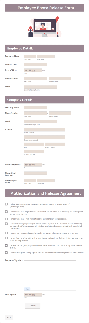 Employee Photo Release Form Template