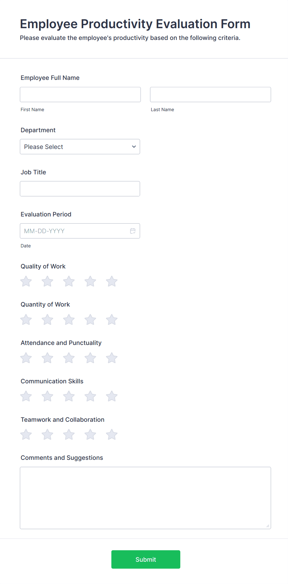 Employee Productivity Evaluation Form Template | Jotform