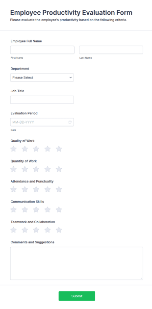 Employee Productivity Evaluation Form Template