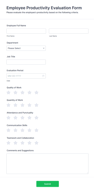 Employee Productivity Evaluation Form Template