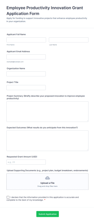 Employee Productivity Innovation Grant Application Form Form Template