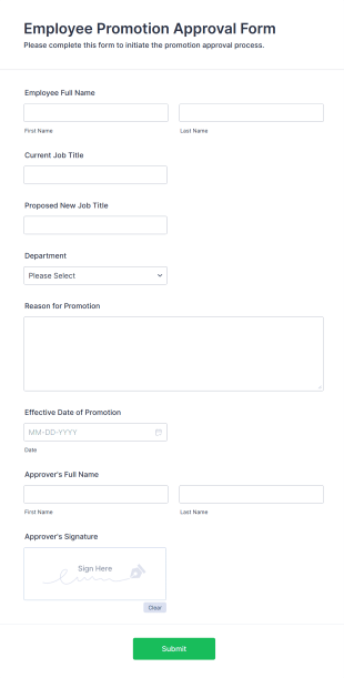 Employee Promotion Approval Form Form Template