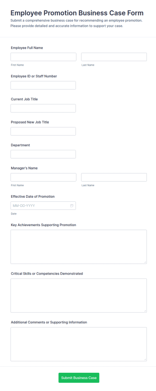 Employee Promotion Business Case Form Template