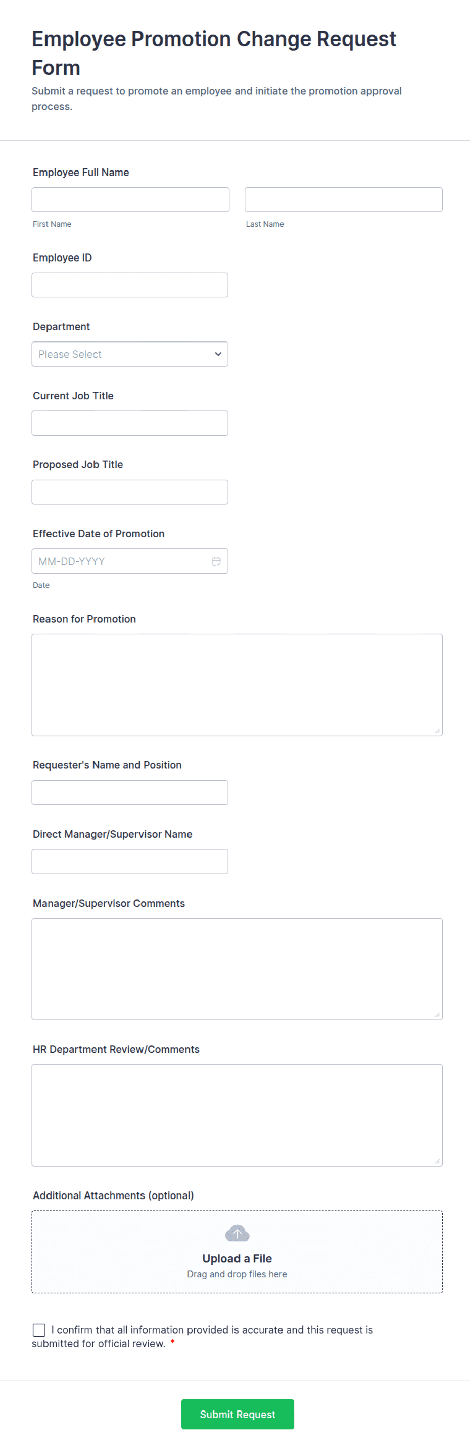 Job Upgrade Form Employee Promotion Change Request Form Template | Jotform