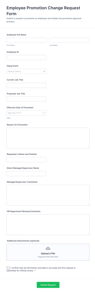 Employee Promotion Change Request Form Template