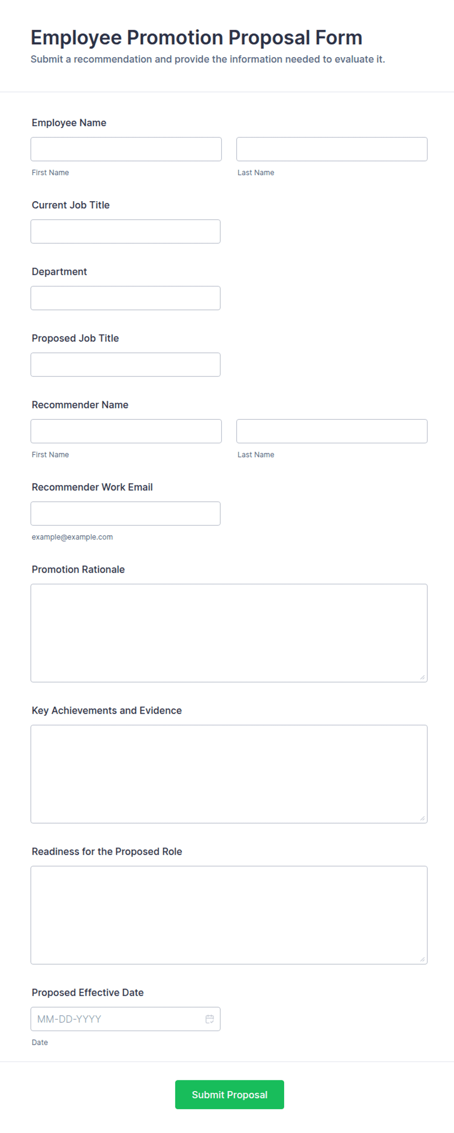 Employee Promotion Proposal Form Template | Jotform