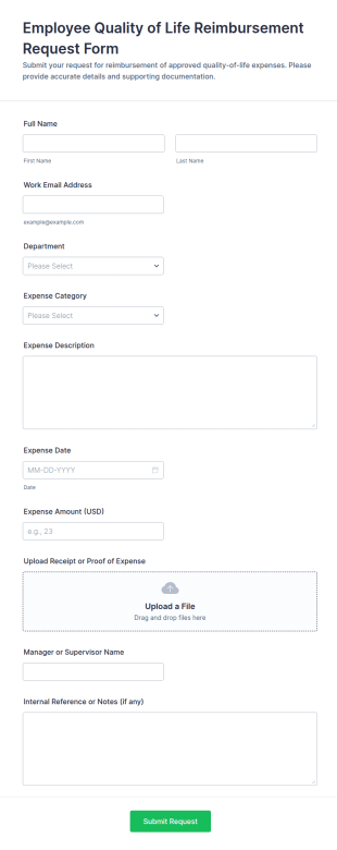 Employee Quality Of Life Reimbursement Request Form Template