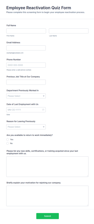 Employee Reactivation Quiz Form Template