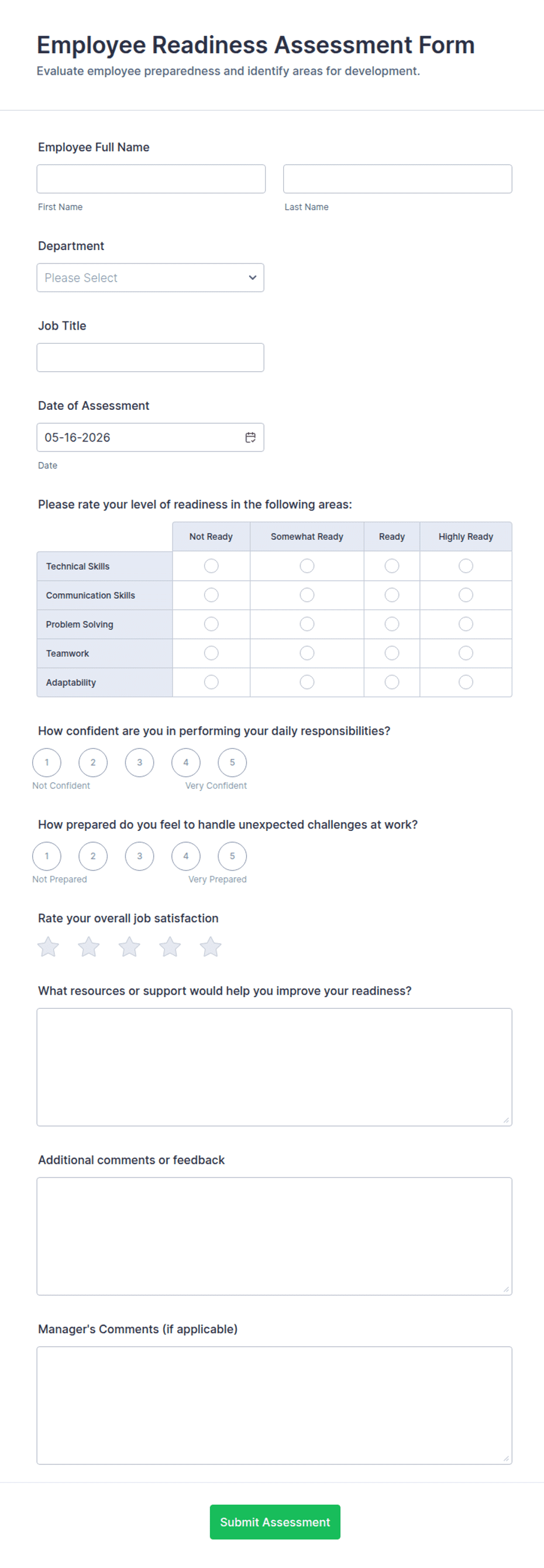 Employee Readiness Assessment Form Template | Jotform