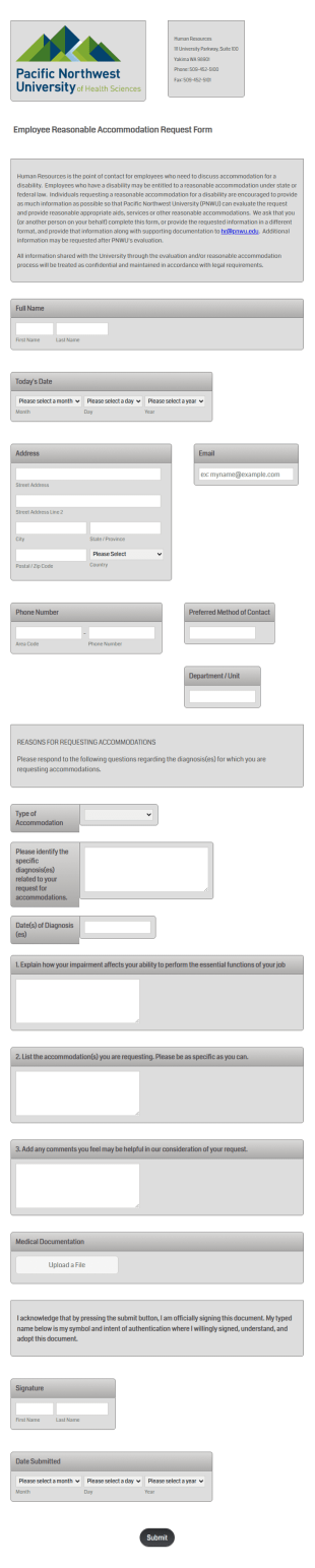 Employee Reasonable Accommodation Request Form Template
