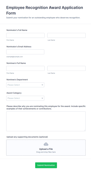 Employee Recognition Award Application Form Form Template