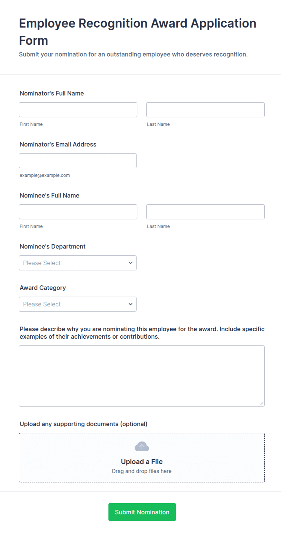 Recognition Program Database Form Employee Recognition Award Application Form Template | Jotform