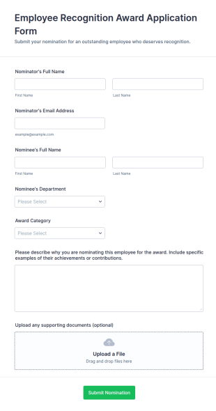 Employee Recognition Award Application Form Template