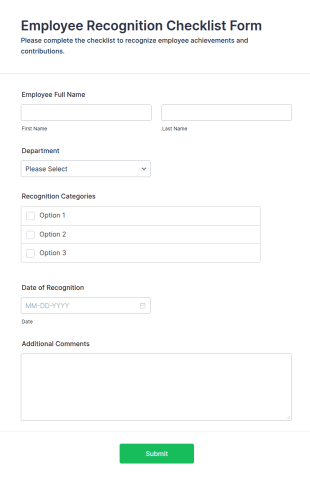 Employee Recognition Checklist Form Template