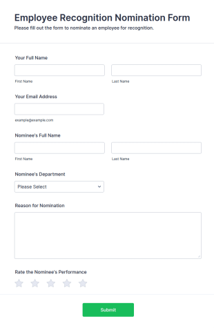 Employee Recognition Nomination Form Template