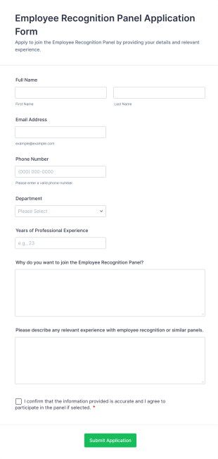 Employee Recognition Panel Application Form Form Template