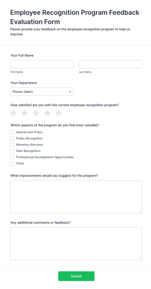 Employee Recognition Program Feedback Evaluation Form Template