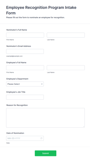 Employee Recognition Program Intake Form Form Template
