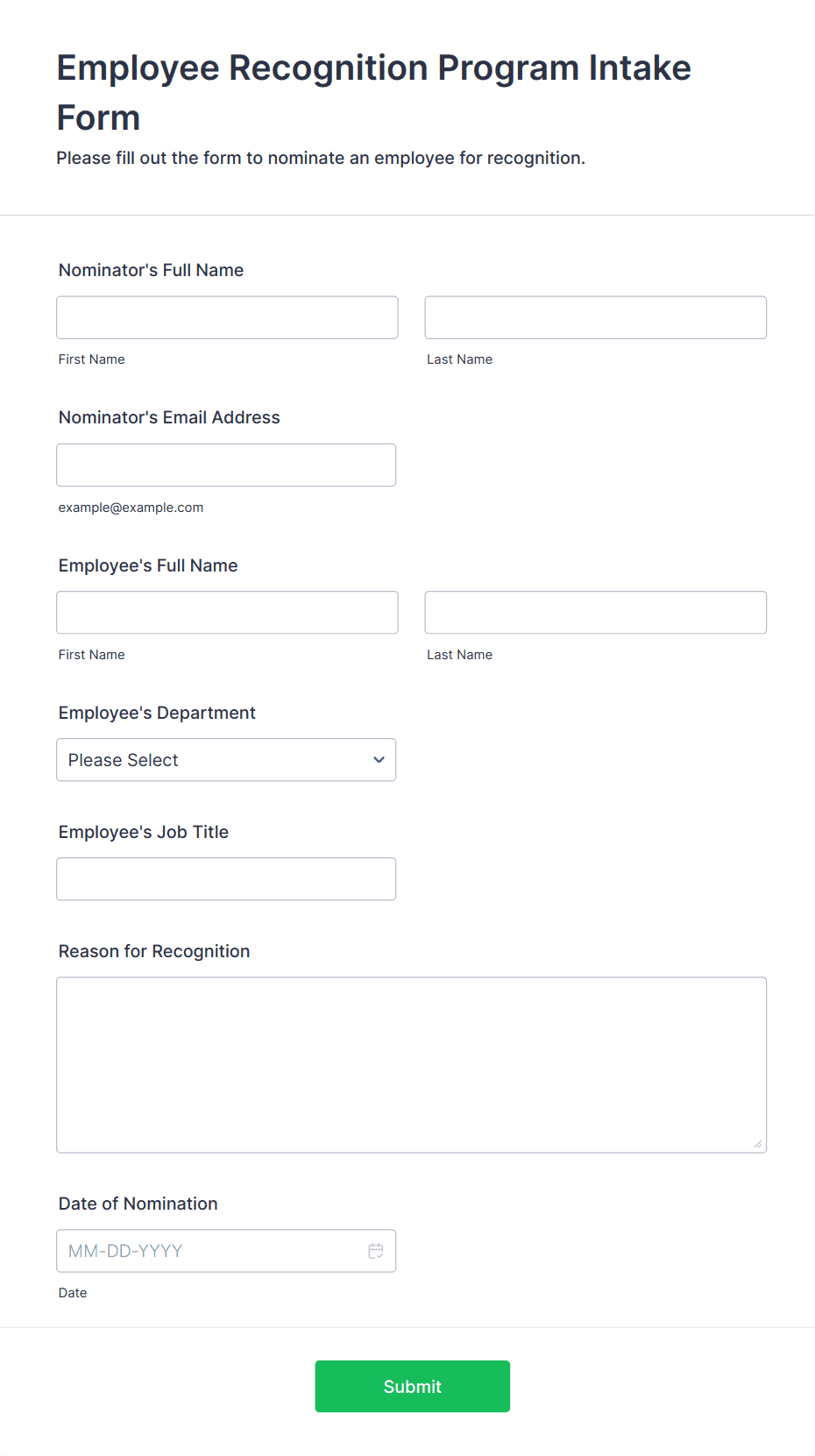 Employee Recognition Program Intake Form Template | Jotform