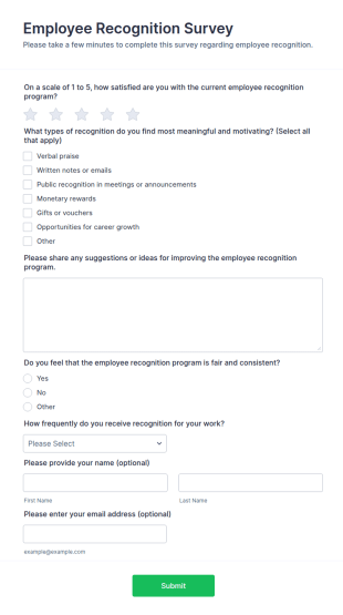 Employee Recognition Survey Form Template