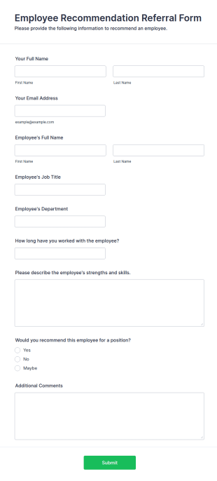 Employee Recommendation Referral Form Template