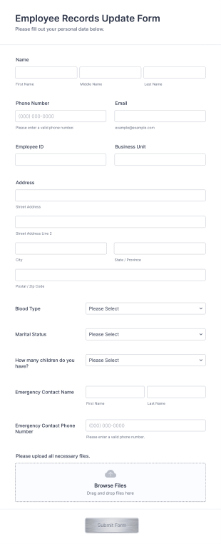 Employee Records Update Form Template