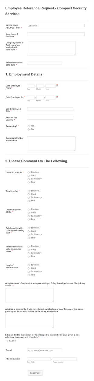 Employee Reference Request Form Template