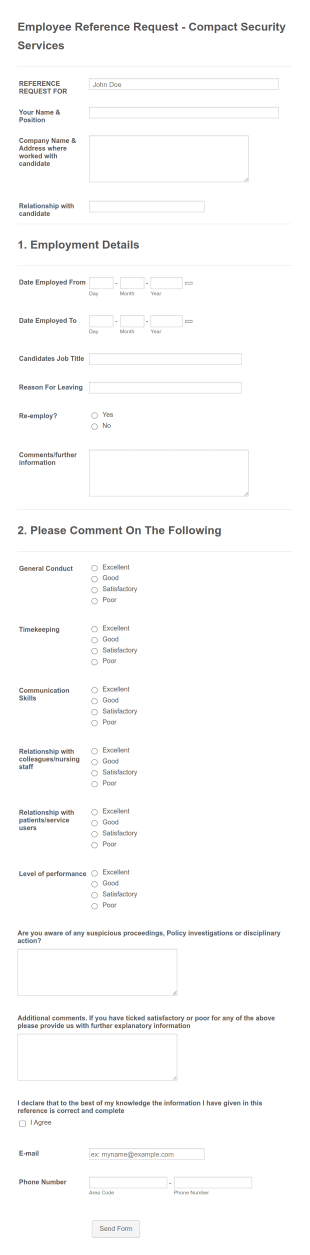 Employee Reference Request Form Template