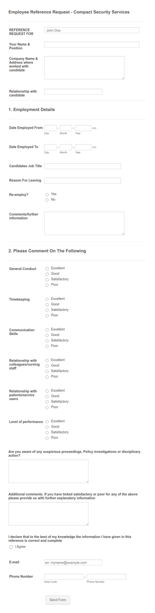 Employee Reference Request Form Template