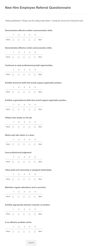 Employee Referral Questionnaire Centennial Form Template