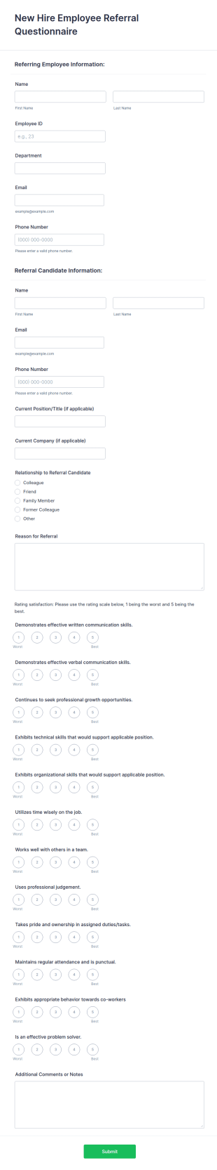 Employee Referral Questionnaire Form Template