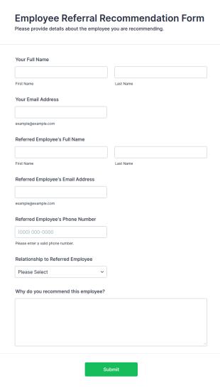 Employee Referral Recommendation Form Template