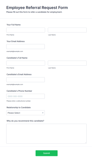 Employee Referral Request Form Form Template