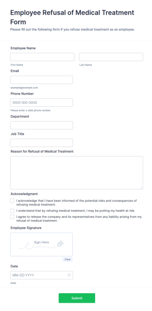 Employee Refusal Of Medical Treatment Form Template