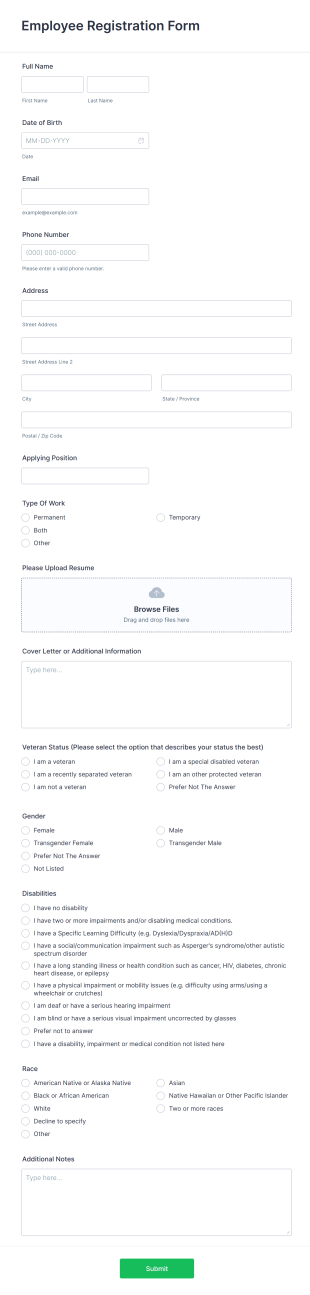 Employee Registration Form Template