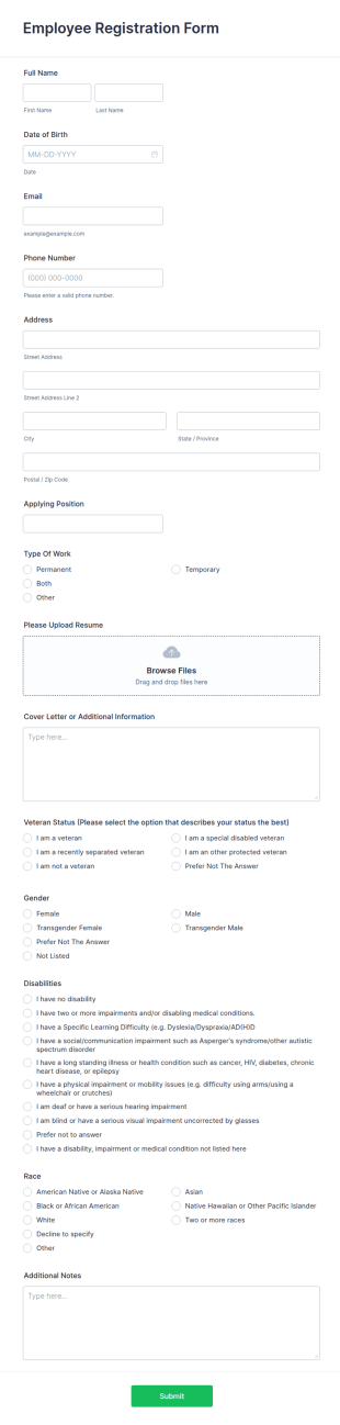 Employee Registration Form Template