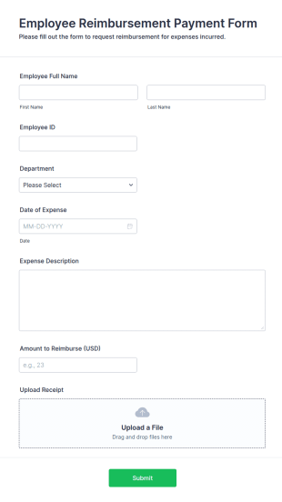 Employee Reimbursement Payment Form Template