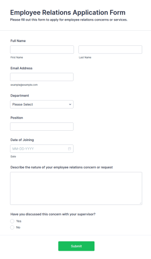 Employee Relations Application Form Template