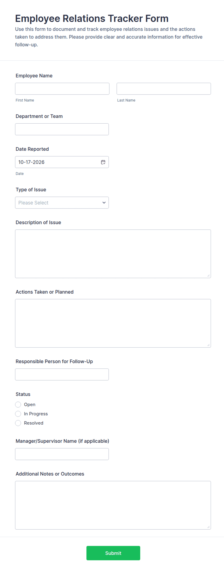 Employee Relations Tracker Form Template | Jotform