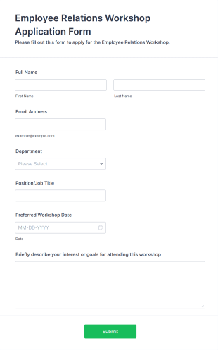 Employee Relations Workshop Application Form Form Template