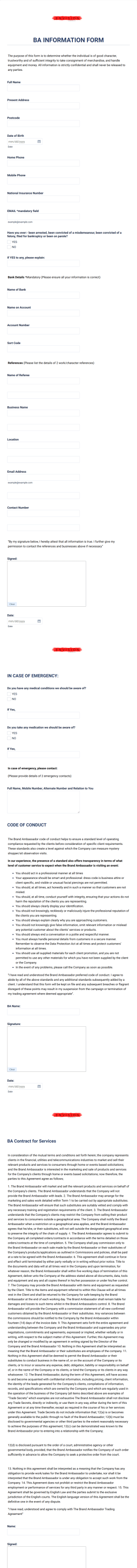 Employee Reliability Survey Form Template