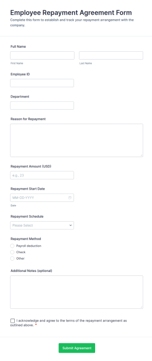 Employee Repayment Agreement Form Template