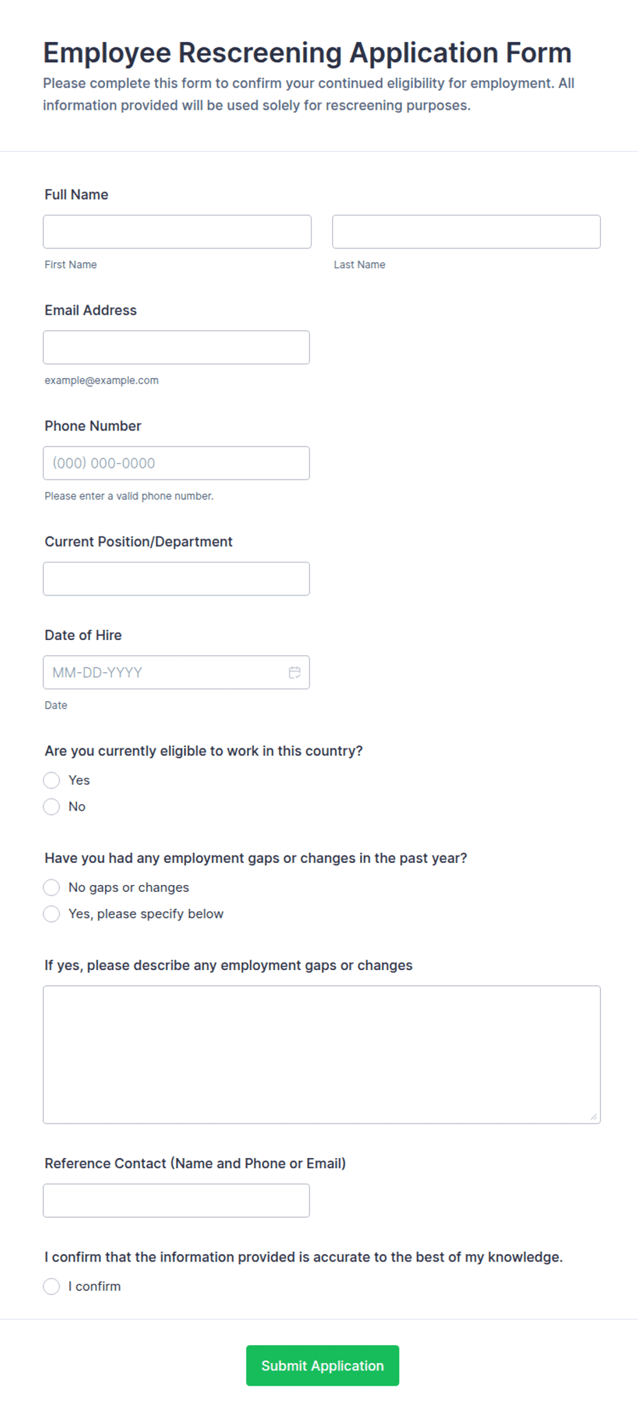 Employee Rescreening Application Form Template | Jotform