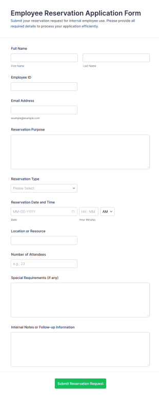Employee Reservation Application Form Template