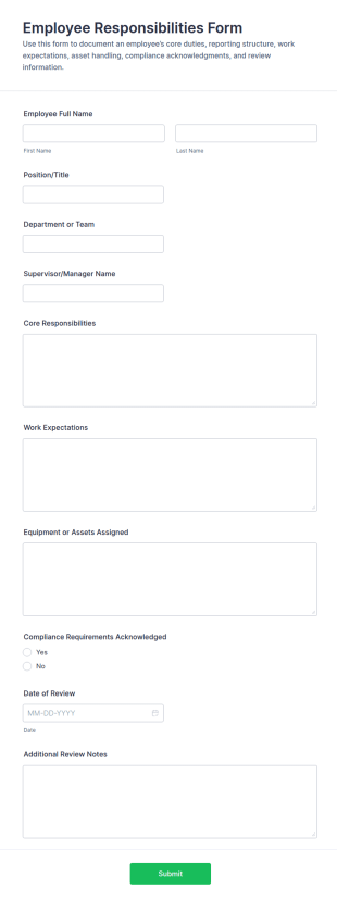 Employee Responsibilities Form Template