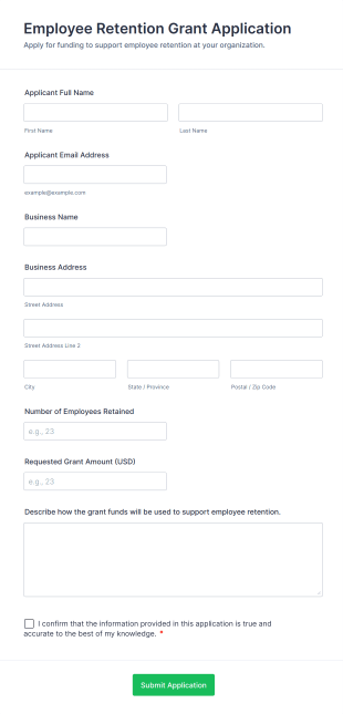 Employee Retention Grant Application Form Template