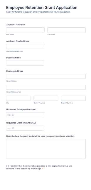Employee Retention Grant Application Form Template