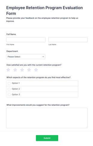 Employee Retention Program Evaluation Form Template