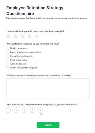 Employee Retention Strategy Questionnaire Form Template